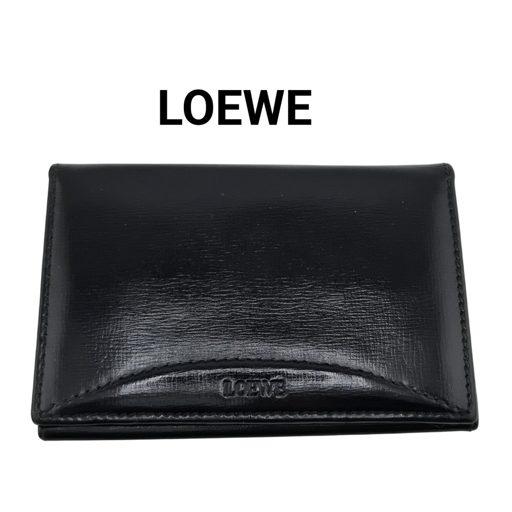 Loewe Black Leather Card Holder Bifold Wallet Made in Spain Anagram Logo